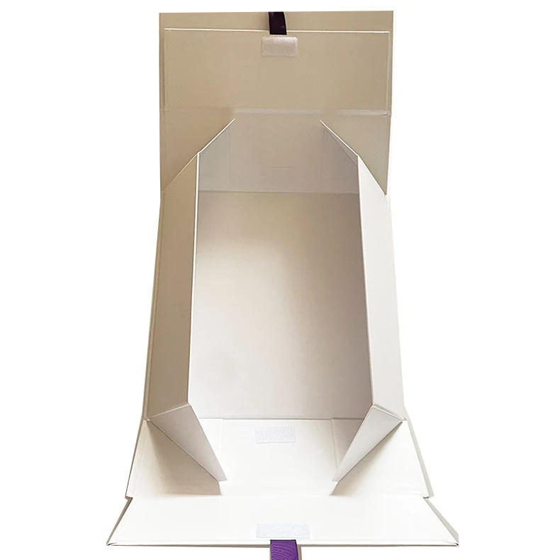 Open foldable presentation box showing interior panels and pull tabs